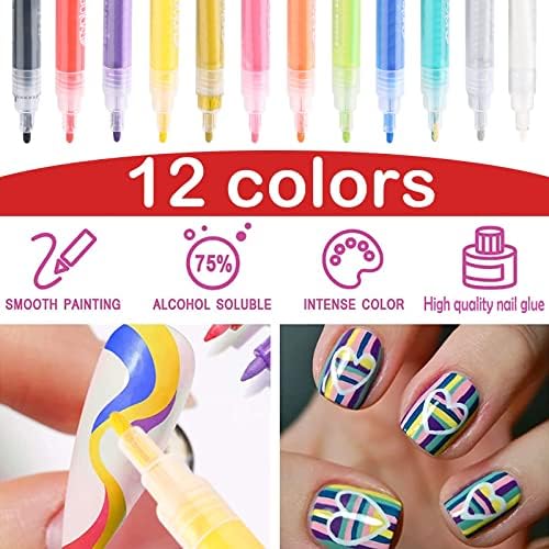 Писалка за нокти Koranor, 12 Цвята, Акрилни писалка с тънък Връх, дръжка за 3D рисуване на линии нокти, цветен Дизайн,