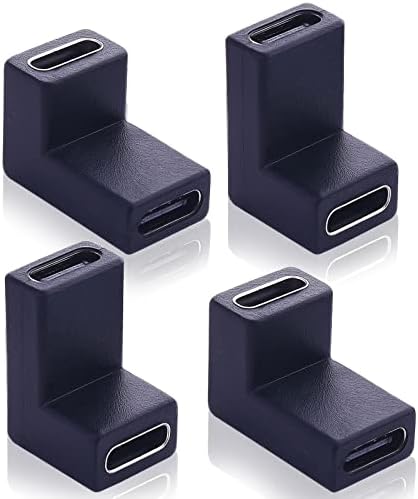 Leehitech удължителен кабел USB Type C под прав ъгъл от 90 градуса C USB Женски USB адаптер C (4 бр) удължителен кабел USB Type C за всички устройства, USB C, поддържа скорост 10 gbps