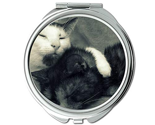 Огледало, огледало за грим, Двойка Спящи Котки, Черно-Бяло огледало за Мъже/Жени, 1 X 2X Увеличение на