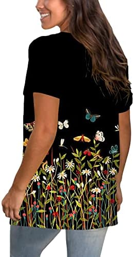 Жена Есенно-Годишният Случайни Топ От Памук с Къс Ръкав и Дълбоко V-образно деколте, Графична Блуза, Риза за Дами M3 M3
