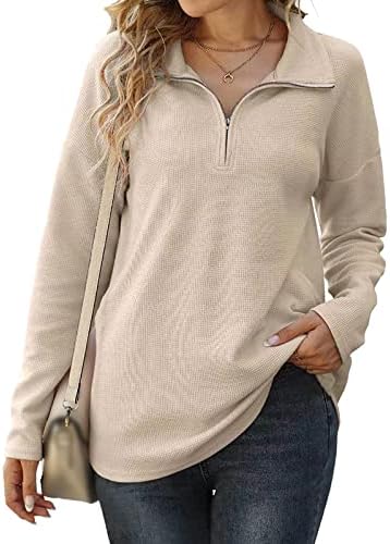 KUAILEYA женската половина от мълния пуловер тримесечие на мълния дамски hoody с дълъг ръкав оверсайз с цепка отстрани трикотажный