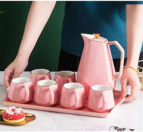 TDD GG Керамични Кафе чай в скандинавски стил с розов със златен ръб, електрическа кана, комплект тави, употребявани за чаши, украси