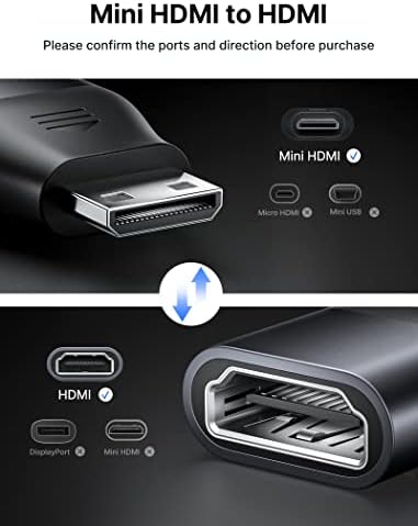 JSAUX 2 бр Адаптер Mini HDMI-HDMI, Mini HDMI Male-HDMI Female с поддръжка на 4K 60Hz HDR 3D 18Gbps Dolby, Съвместим с DSLR
