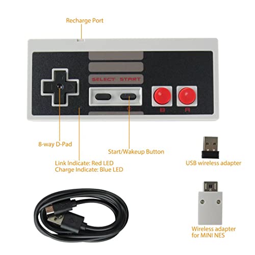 безжичен контролер 2x 2.4 Ghz за Mini NES Classic Edition, вградена акумулаторна литиево-йонна батерия, с по-добра функция Turbo