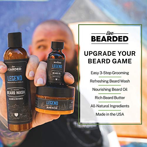 Live Bearded: Комплект за оформяне на брада в 3 етапа - Legend - Средство за измиване на брадата, масло за оформяне на брада и Баттер за оформяне на брада - Напълно естествени с?