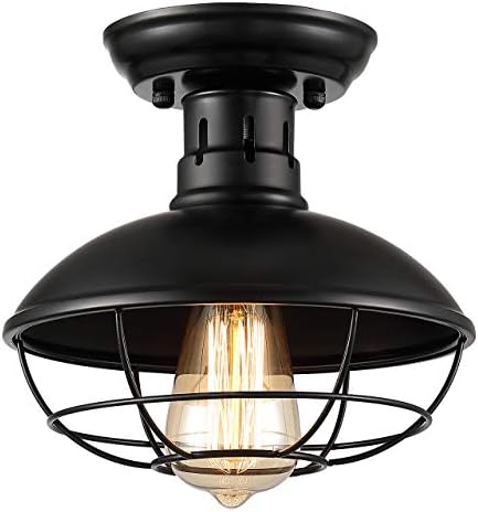 haultop 【Обновен】 Тавана лампа за фермерска къща, Лампа за монтаж на Вълни, осветителни Тела за фермерска къща Черен цвят, Промишлен