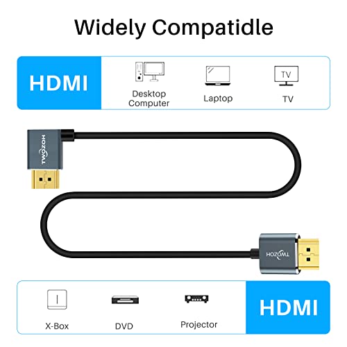 Гъвкав кабел Twozoh HDMI-HDMI с ляв ъгъл на наклон 90 ° 1 ФУТ, ултра-тънък и по-тънък кабел HDMI Поддържа 3D / 4K при 60 Hz