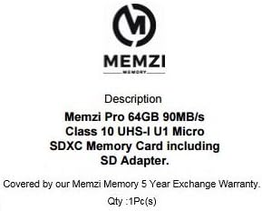 MEMZI PRO 64GB Class 10 90 Mbps с Карта памет Micro SDXC с адаптер за SD и баркод Micro USB за вградени в автомобилна таблото камери