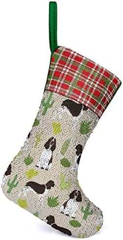 Английски Springer Спаниел Куче Пайети Коледни Празници Чорапи Обратим което променя Цвета си в Магически Състав за Коледно Манто Окачени Чорапи