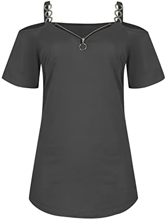 Дамски Летни Блузи, Модни и Ежедневни Тънка тениска с цип С V-образно деколте и открити Рамене, Однотонная Тениска На Подтяжках С Къс Ръкав 2023