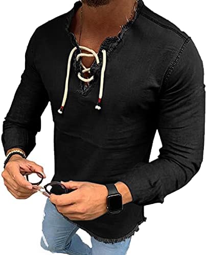 IWQBQ Мъжки Модни Тениска С V-образно деколте, Всекидневни Пуловер за Бодибилдинг, Деним Риза