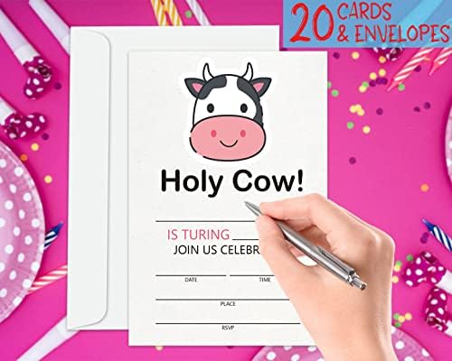 GOXFOC Покани на Рожден Ден на Светата Крава в Пликове 20 Опаковки, Покани, Картички за Рожден Ден Сладка Детска Млечна Крава,Покани, Картички