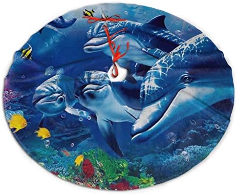 LVeShop Blue Sea World Корал Делфин Пола За Коледно Луксозна Кръгла Подложка За вътрешна и Външна Употреба Селски Празнични Украси Коледна Елха（30/36/48 Три размера）