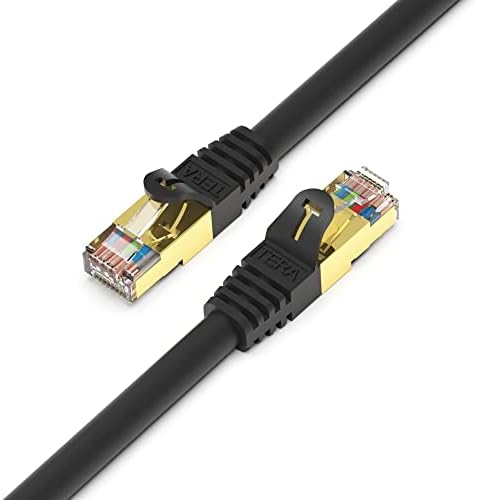 Кабел за свързване Тера Grand - Premium CAT7 с Двойно екраниран 10 Гигабита 600 Mhz Ethernet lan, Модем, Рутер, Позлатени Екранирани Конектори RJ-45, 50 метра на Черен цвят