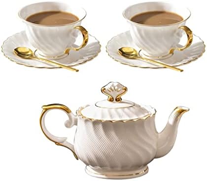 Кафе Сервиз от Костен порцелан със златна рисувани, Следобеден Чай, Малка Чаена чаша, Подарък За нов дом (Цвят: E)