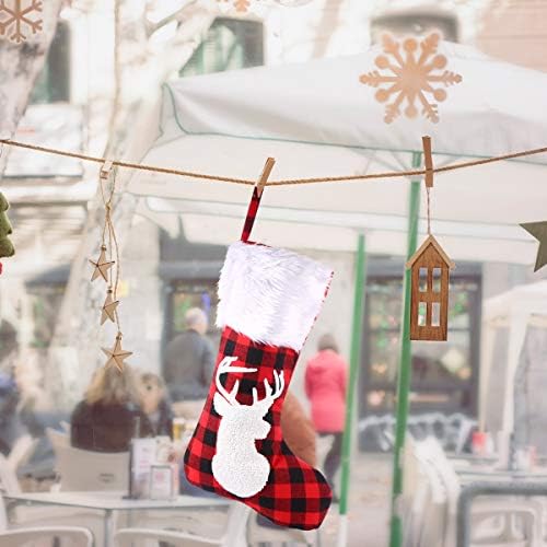 Кабилок Изискана Коледна Украса Творчески Черно-Червени Карирани Чорап С Глава на Елен, Торбичка за Бонбони