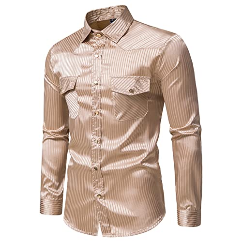 Maiyifu-GJ Мъжки Лъскава риза за Дискотеки с дълъг ръкав и копчета, Ризи за партита в нощен клуб, Тънка риза за бала с принтом