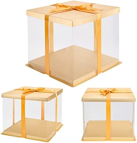(12 инча, 3 опаковки) Голяма и висока прозрачна кутия за тортата. Съхранение, транспортиране (Носител) и езика на хлебни изделия.