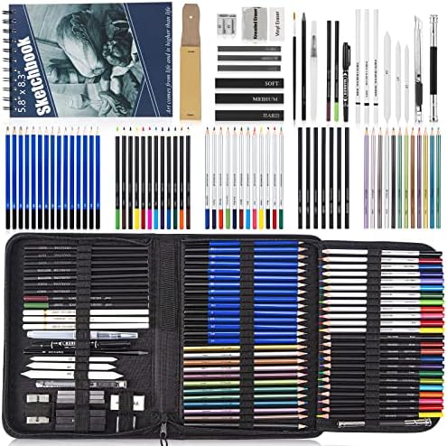 84 Опаковки Моливи за рисуване, албум за рисуване и въглен, графит, акварели, Металик, Моливи за чертане, скицирате и colorization