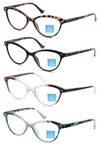 Очила за четене HEEYYOK, Блокиране на Синята светлина, за жени, 4 опаковки, Дамски Очила за четене с малко лице Cateye, Компютърни Очила