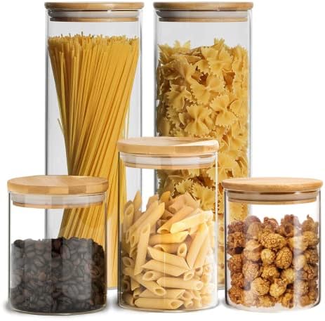 Херметични Контейнери за съхранение на хранителни продукти YULEER, Стъклени Буркани с Капаци в 5 Опаковки, Стъклен буркан