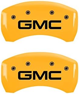 Капачки на челюстите MGP 34209SGMCYL Жълта капачка на челюстите (комплект от 4 броя, отпред и отзад гравирано: GMC, жълто прахово покритие, черни символи)