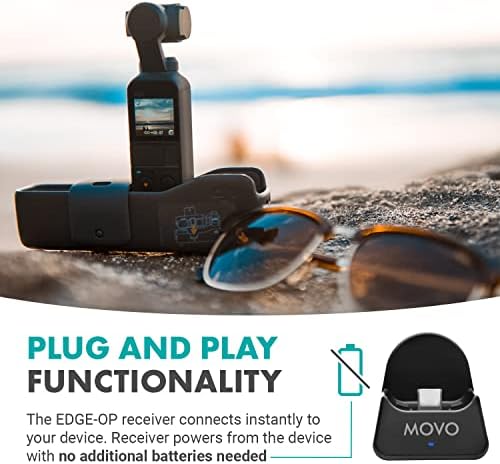 Безжична петличный микрофон Movo Edge-OP за Osmo Pocket 1 и 2 - Безжичен микрофон с клипсой на ревера, предавател и приемник, набор