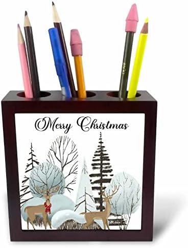 3. Весела Коледа, модерна сцена с елен на дървета - поставка за химикалки (ph-369987-1)