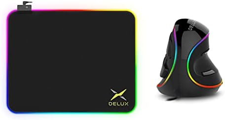 Жичен вертикална мишка DeLUX M618PLUS RGB и RGB-подложка за мишка GP003