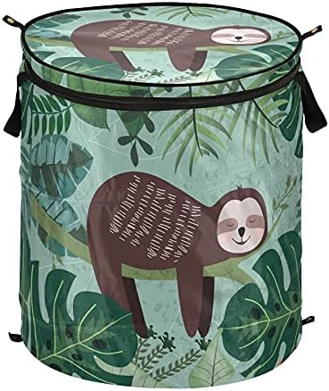 Sloth Sleep Тропическа Всплывающая Кошница за Дрехи, с Капак Сгъваема Кошница За Съхранение Сгъваема Чанта за Дрехи за Баня в Общежитието