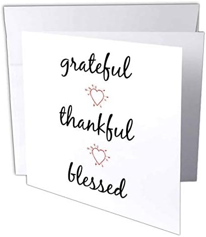 3 Вдъхновяващи цитати Роуза Ксандера - Благодарните, милостив, благословени, черни букви с участието на сърцата - 1 Поздравителна картичка с плик (gc_265914_5)