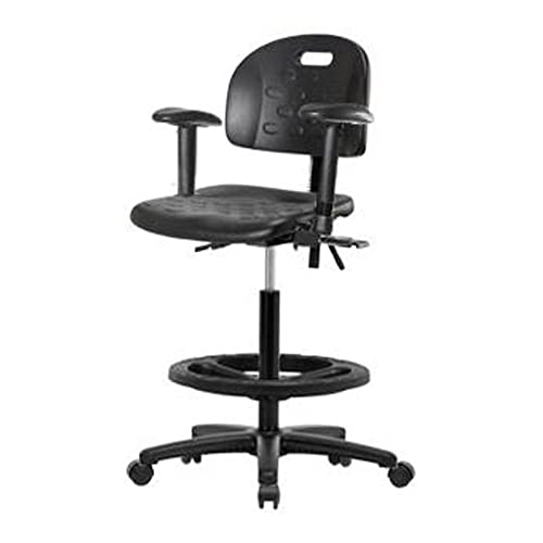 Промишлен полиуретан стол Thomas ECOM HPHBCH-RG-T1-A1-CF-RG надморска височина с черни найлонови основание и наклон, регулируеми