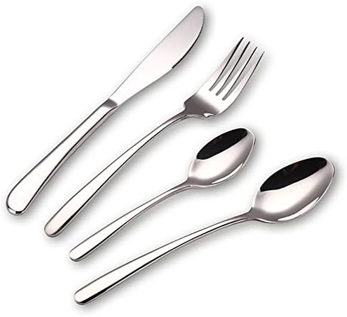 Комплект прибори за хранене WSJQB, маса за Хранене, комплект от Неръждаема Стомана, 4 предмета, Включително Нож /Вилица / Малка вилица / Лъжица /една Чаена лъжичка (Сребр