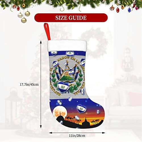 QG ZZX Коледни Чорапи с Бяла Супер Меки Плюшени Белезници, Коледни Чорапи с Флага Салвадор, Коледни Украси, Отглеждане