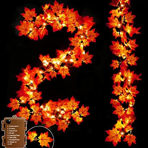 [Таймер + 8 режима] 2 Комплекта Гирлянди за Деня на Благодарността, Есенен Декор на Деня на Благодарността Само на 20 метра 40 led фенери с големи малки кленовыми листа Па