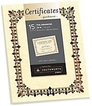 Сертификат на пергаментова хартия Southworth Foil Enhanced, 8,5 x 11, 24 кг / 90 ГОРИВО, със златен модел, във формата на Лилия, цвят