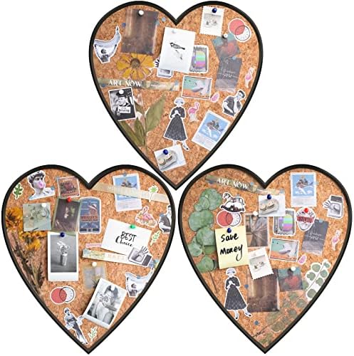 KIKIONLIFE 3 опаковки сърцевина на дъските за стените (14 x 13) Corkboard дъска с рамка във формата на буквата на Любовта, с 40 бутони като възпоменателни плочи за оформяне на стен