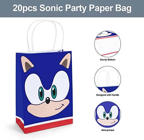 Аксесоари за парти в чест на рождения ден на Sonic, 20pcs Подаръци за парти в чест на Sonic, Чанти за парти в стила на Таралеж, Опаковки