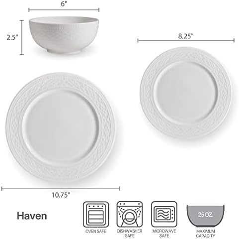 Комплект съдове за готвене Mikasa Haven от 12 предмети, устойчиви на сколам, Маса за 4 човека в Бял цвят