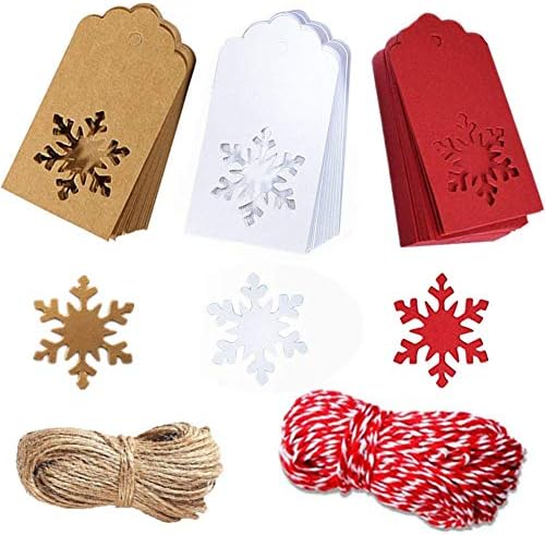 Хартиени Етикети Крафт-Коледни Етикети, Висящи Етикети, Дизайн на Коледната Елха във формата на Снежинки за Коледен Подарък, Сватбени бижута