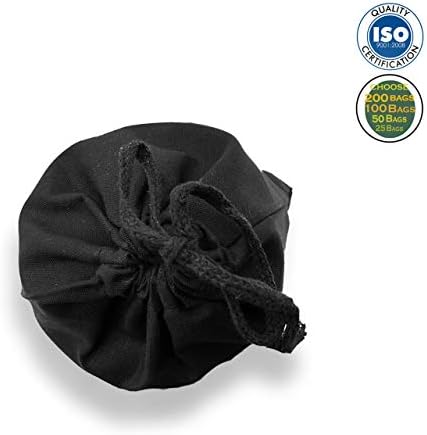Памучни чанти ecogreentextiles с завязками - за Многократна употреба за Хранителни стоки чанти Черен цвят (Опаковка от 50