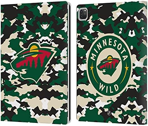 Дизайн на своята практика за главата Официално Лицензиран Камуфлаж NHL Minnesota Wild Кожен Калъф-книжка-джобен формат и е Съвместим с Apple iPad Pro 12.9 2020/2021/2022