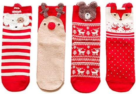 Коледни чорапи GALPADA 4 Чифта Топли чорапи, Коледни Чорапи, Удобни Памучни чорапи (Червени Смесени)