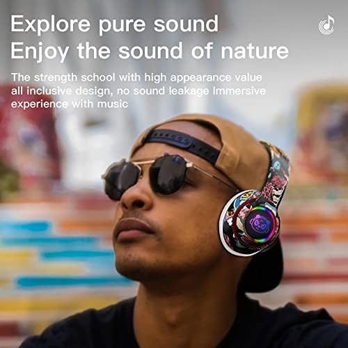 Безжични Слушалки Bluetooth слушалки, Готина детска Слушалки с led подсветка под формата на Графити за деца, юноши и възрастни, Слушалките с шумопотискане и вграден микр?