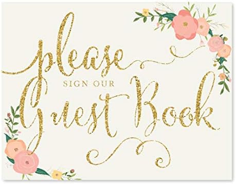 Табели за сватбени партита Andaz Press, Изкуствен Златен блясък с персиково-коралови цветове, 8,5x11 инча, Моля, подпишете нашата книгата