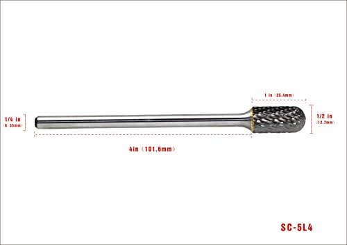 Заусенец от волфрамов карбид YUFUTOL SC-5L4 - Файл за чеп от волфрамов карбид с дължина 4-инчов (101,6 мм) с двойна нарязани (диа на нож е 1/2 инча X дължина фрези 1 инч) с опашка 1/4