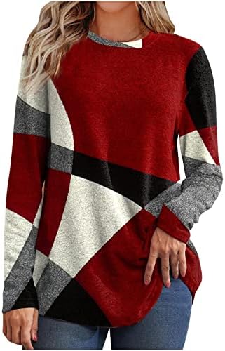 Жена Фланелевый Пуловер с цветен Блок, Есен Облекло за жени, 2022, с Модерна Риза с Геометричен Модел, Туника с Дълъг ръкав,