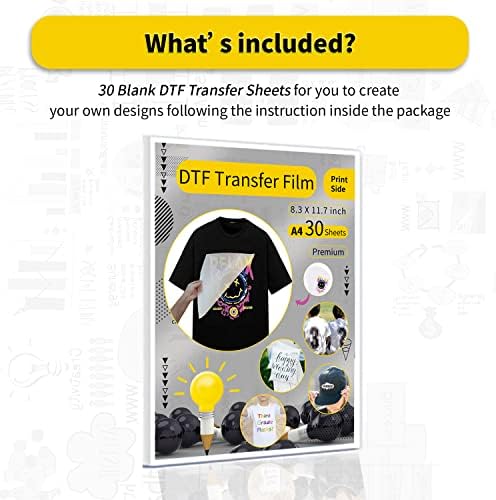 Филм за прехвърляне на DTF за сублимационных тъмни ризи - 30 Листа хартия за сублимация филм DTF формат А4 за тъмен плат -