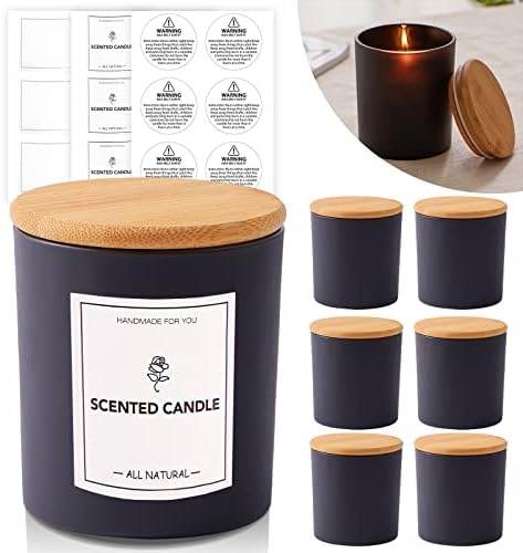 Relatern 6-Pack Контейнери за свещи обем 8 унции за производство на Свещи - Стъклени Съдове за свещи с бамбукови капаци за