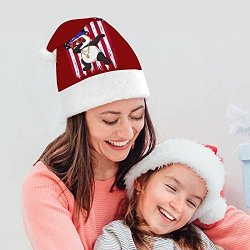 Вытирающая панда с флага на сащ Коледна шапка на Дядо Коледа Забавни коледни шапки Празнични шапки за жени/мъже